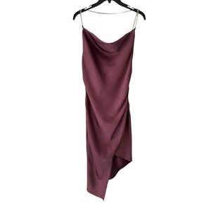 Bella Mae Women's Plum Purple Satin Cowl Neck Chain Strap Asymmetrical Dress